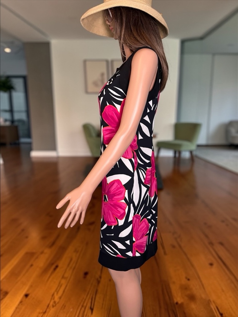 Dressbarn Floral Shift Dress Size 6 Black Pink Sleeveless Pockets - Picture 4 of 8